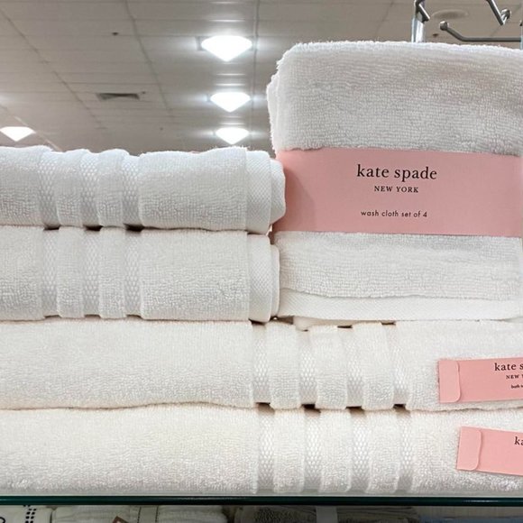 8 pc Kate Spade Bright White Towel Set Striped 2 Bath Towels 2 Hand 4 Washcloths